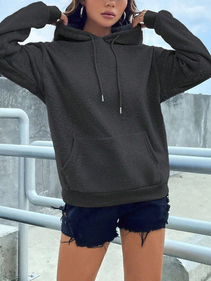 SXV Kangaroo Pocket Drop Shoulder Drawstring Thermal Hoodie