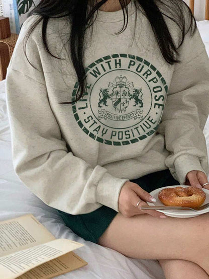 SXV Women's Fall Letter Print Life with purpose Crew Neck Long Sleeve Sweatshirt
