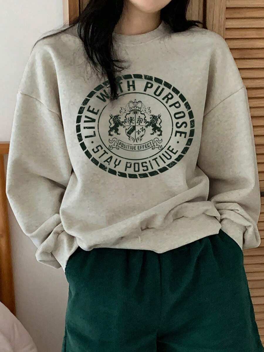 SXV Women's Fall Letter Print Life with purpose Crew Neck Long Sleeve Sweatshirt