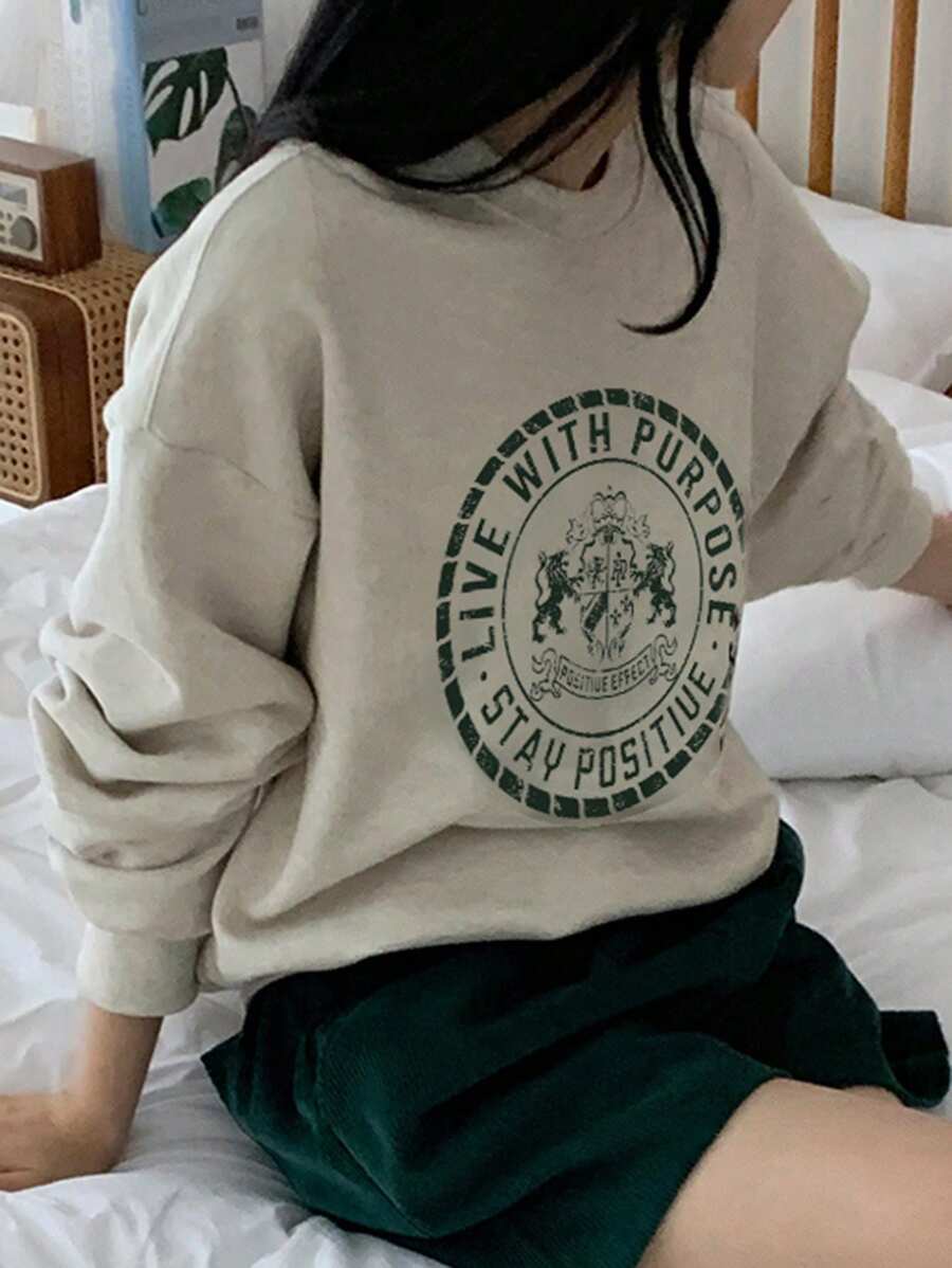 SXV Women's Fall Letter Print Life with purpose Crew Neck Long Sleeve Sweatshirt