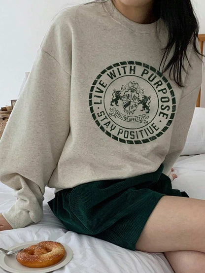 SXV Women's Fall Letter Print Life with purpose Crew Neck Long Sleeve Sweatshirt