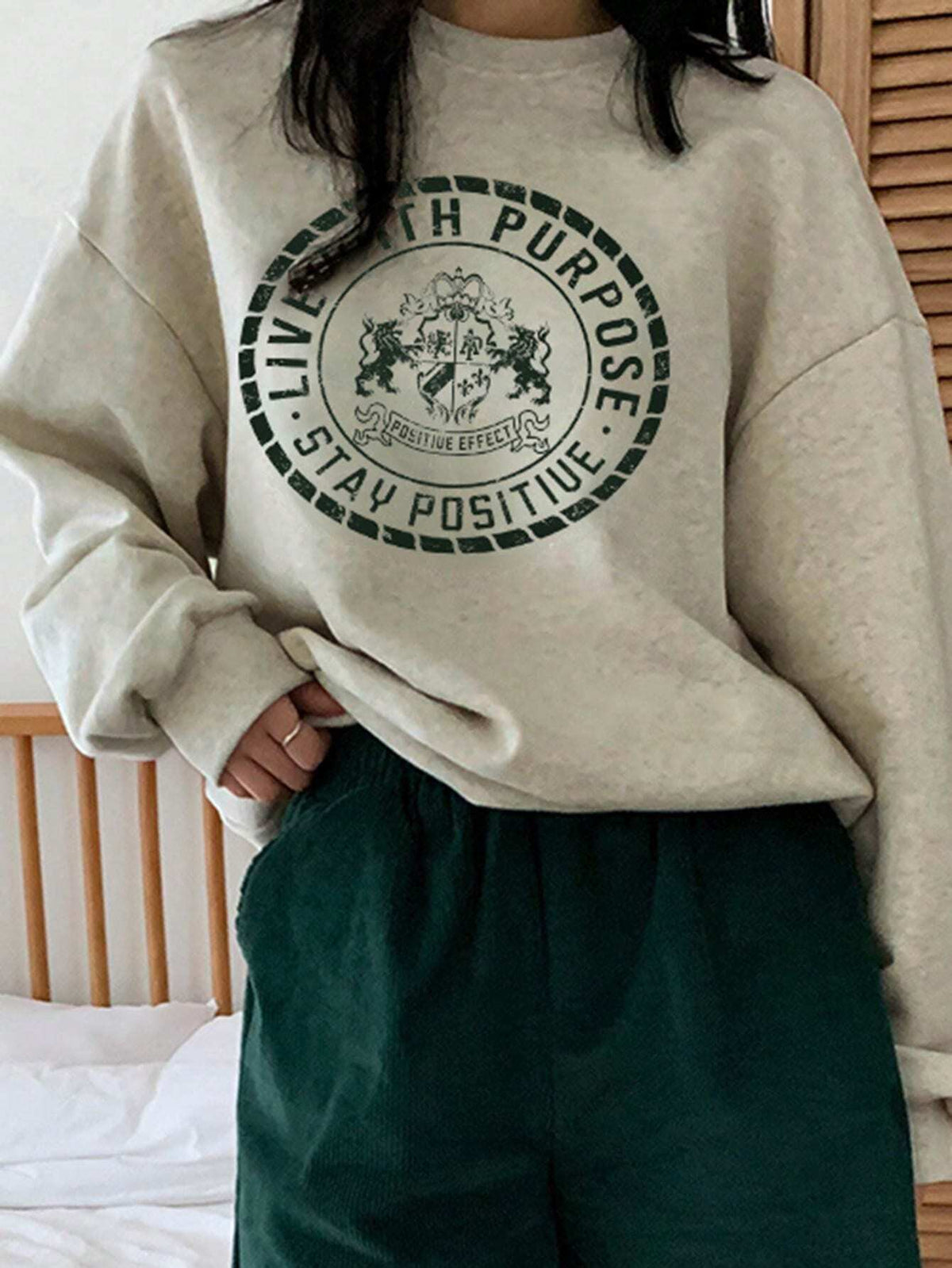 SXV Women's Fall Letter Print Life with purpose Crew Neck Long Sleeve Sweatshirt