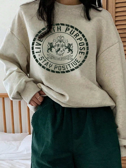 SXV Women's Fall Letter Print Life with purpose Crew Neck Long Sleeve Sweatshirt