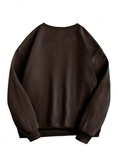 SXV Women's Crew Neck Long Sleeve Letter Print Casual Sweatshirt,Dark Brown