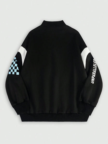 SXV Streetwear Going Out Sportswear Athleisure Back To School Casual Color-Blocked Letter Print Long Sleeve Black Sweatshirt