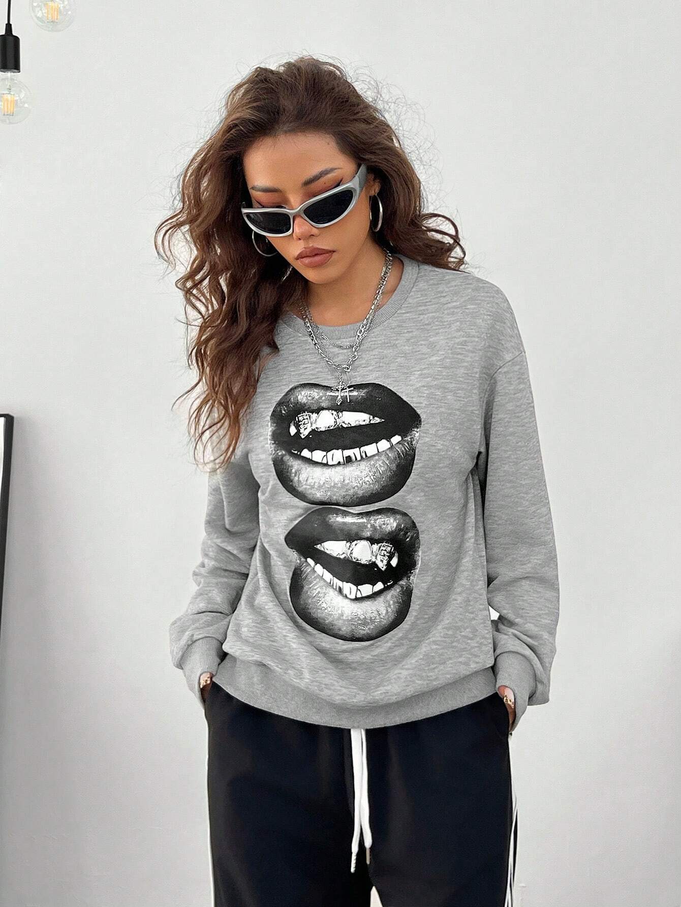 SXV Women's Y2K Streetwear Vintage Casual Graphics Loose Jumpers