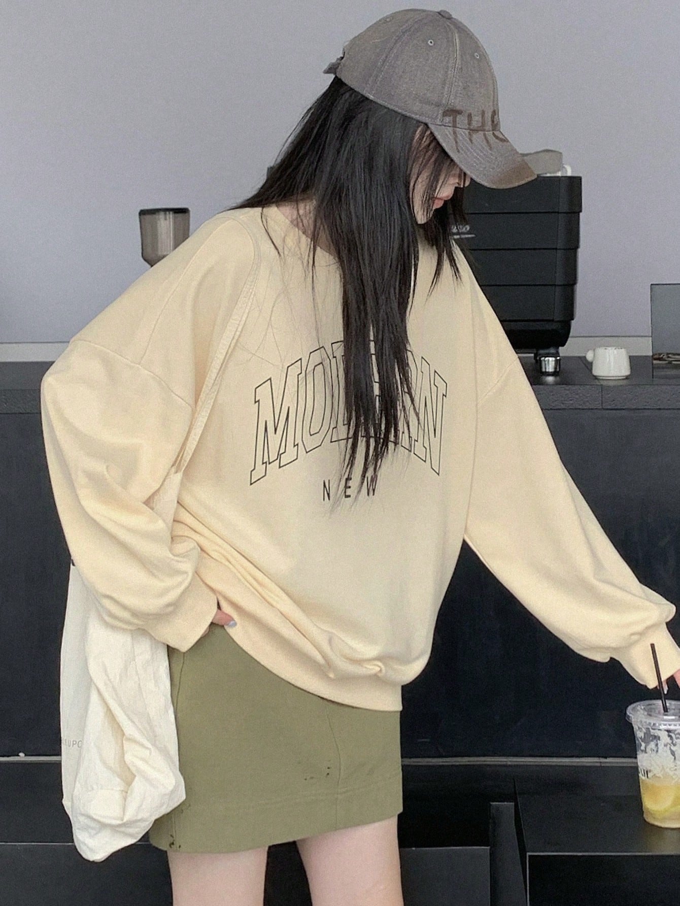 SXV Women's Casual Letter Print Drop Shoulder Long Sleeve Loose Sweatshirt