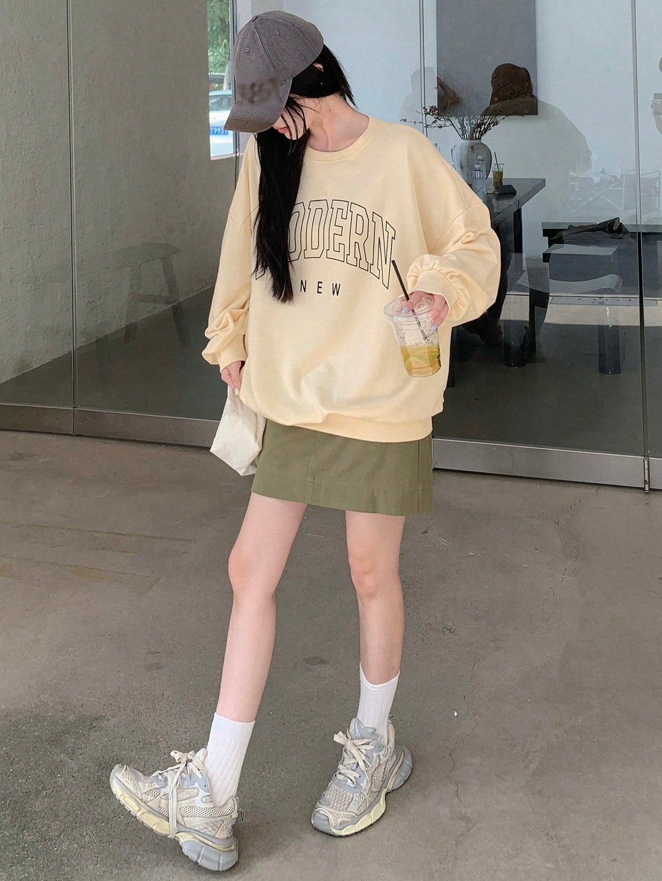 SXV Women's Casual Letter Print Drop Shoulder Long Sleeve Loose Sweatshirt