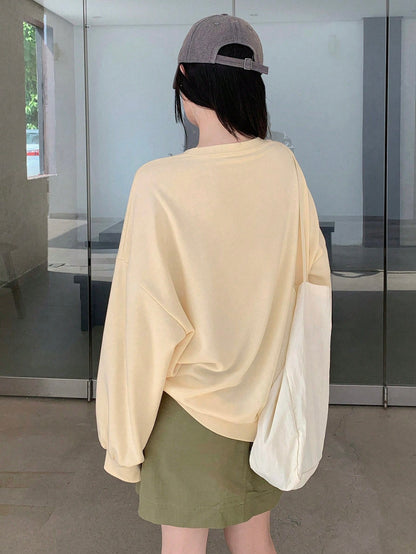 SXV Women's Casual Letter Print Drop Shoulder Long Sleeve Loose Sweatshirt