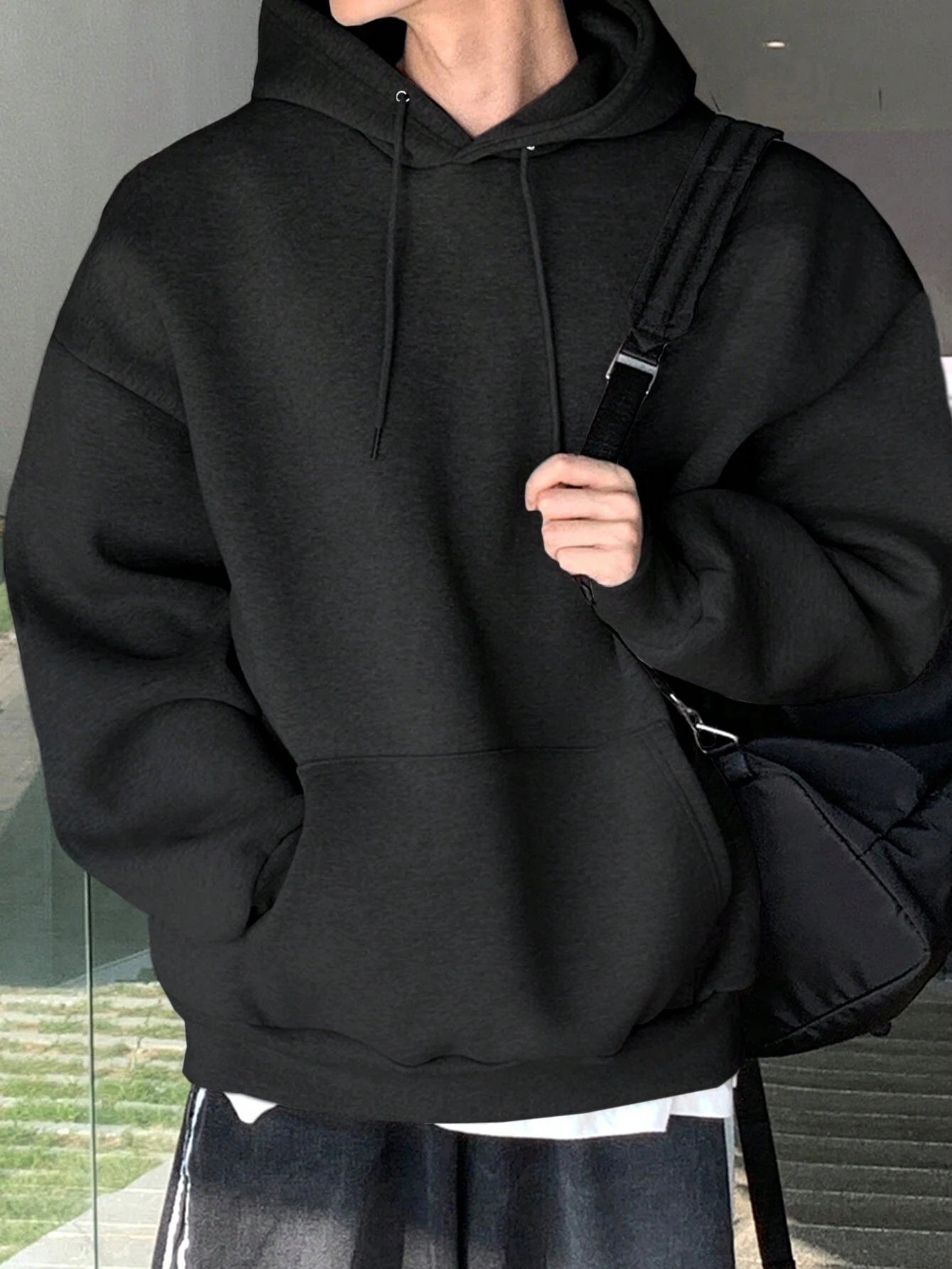 SXV Men's Plain Drawstring Hooded Drop Shoulder Sweatshirt,Fall Clothes