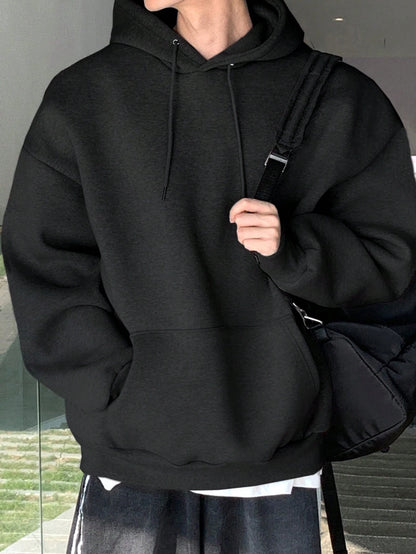 SXV Men's Plain Drawstring Hooded Drop Shoulder Sweatshirt,Fall Clothes