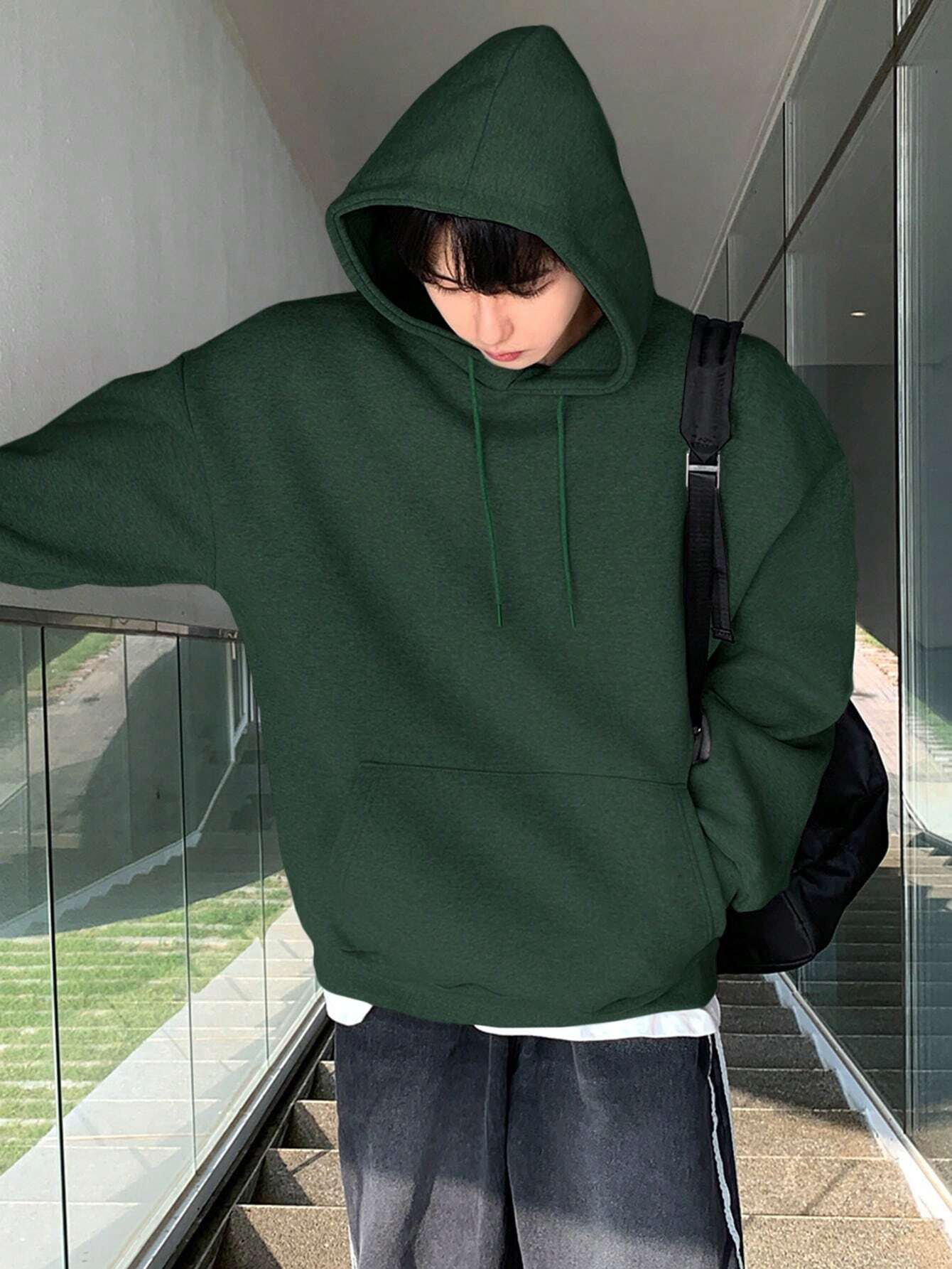 SXV Men's Plain Drawstring Hooded Drop Shoulder Sweatshirt,Fall Clothes