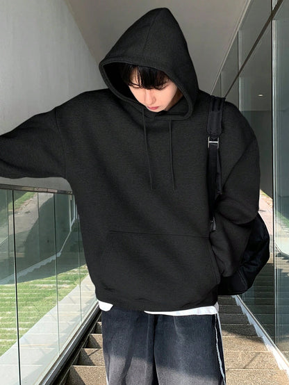 SXV Men's Plain Drawstring Hooded Drop Shoulder Sweatshirt,Fall Clothes