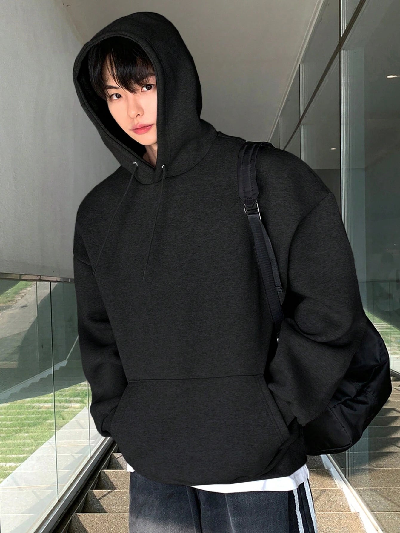 SXV Men's Plain Drawstring Hooded Drop Shoulder Sweatshirt,Fall Clothes