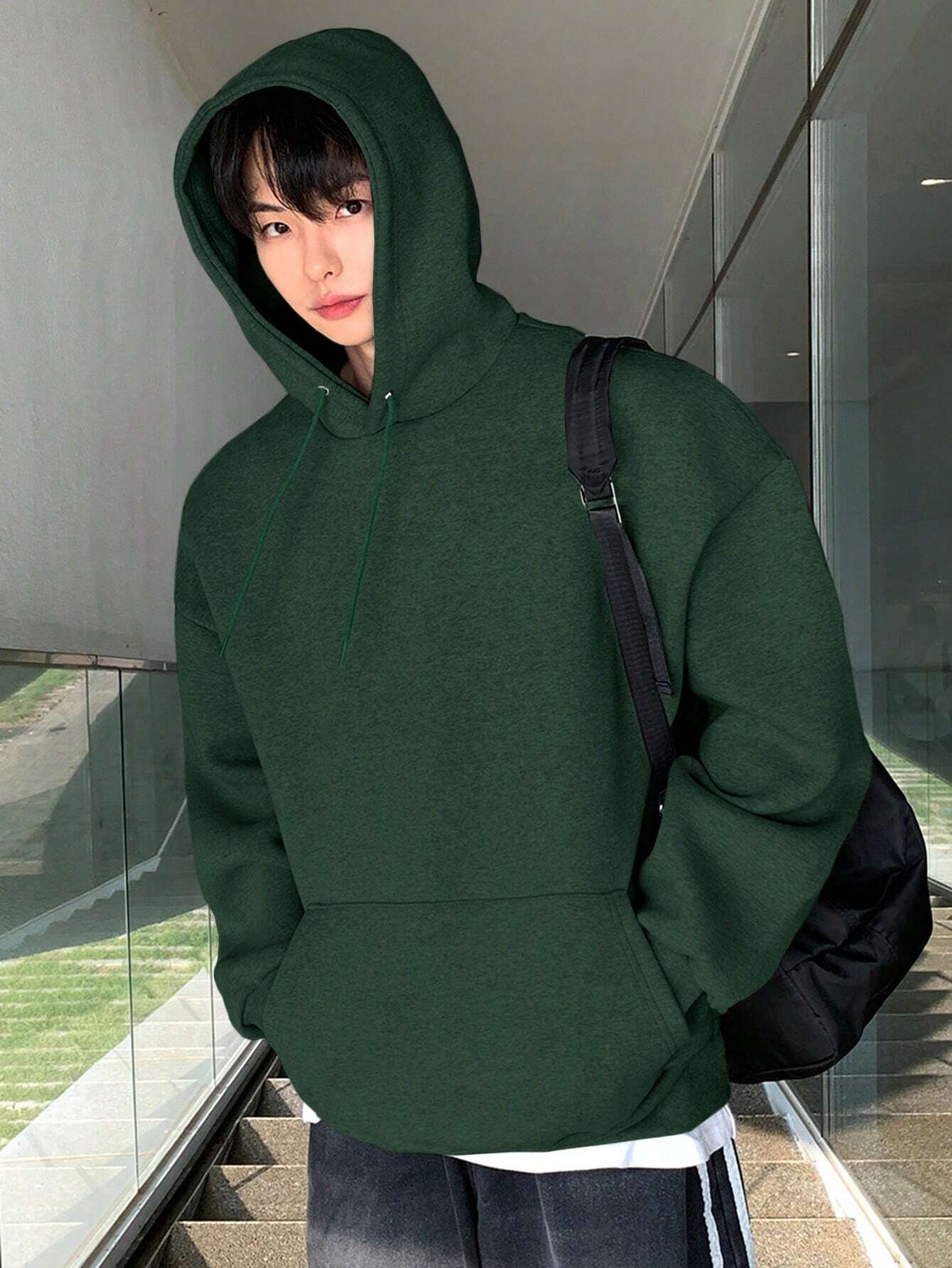 SXV Men's Plain Drawstring Hooded Drop Shoulder Sweatshirt,Fall Clothes