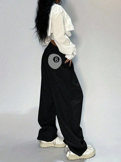 SXV Women's Billiard Print Drawstring Waist Wide Leg Loose Casual Sports Sweatpants