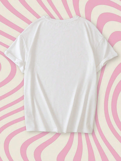 SXV Casual Oversized Slogan Graphic Round Neck Short Sleeve T-Shirt, Super Loose Fit Women Summer Tee