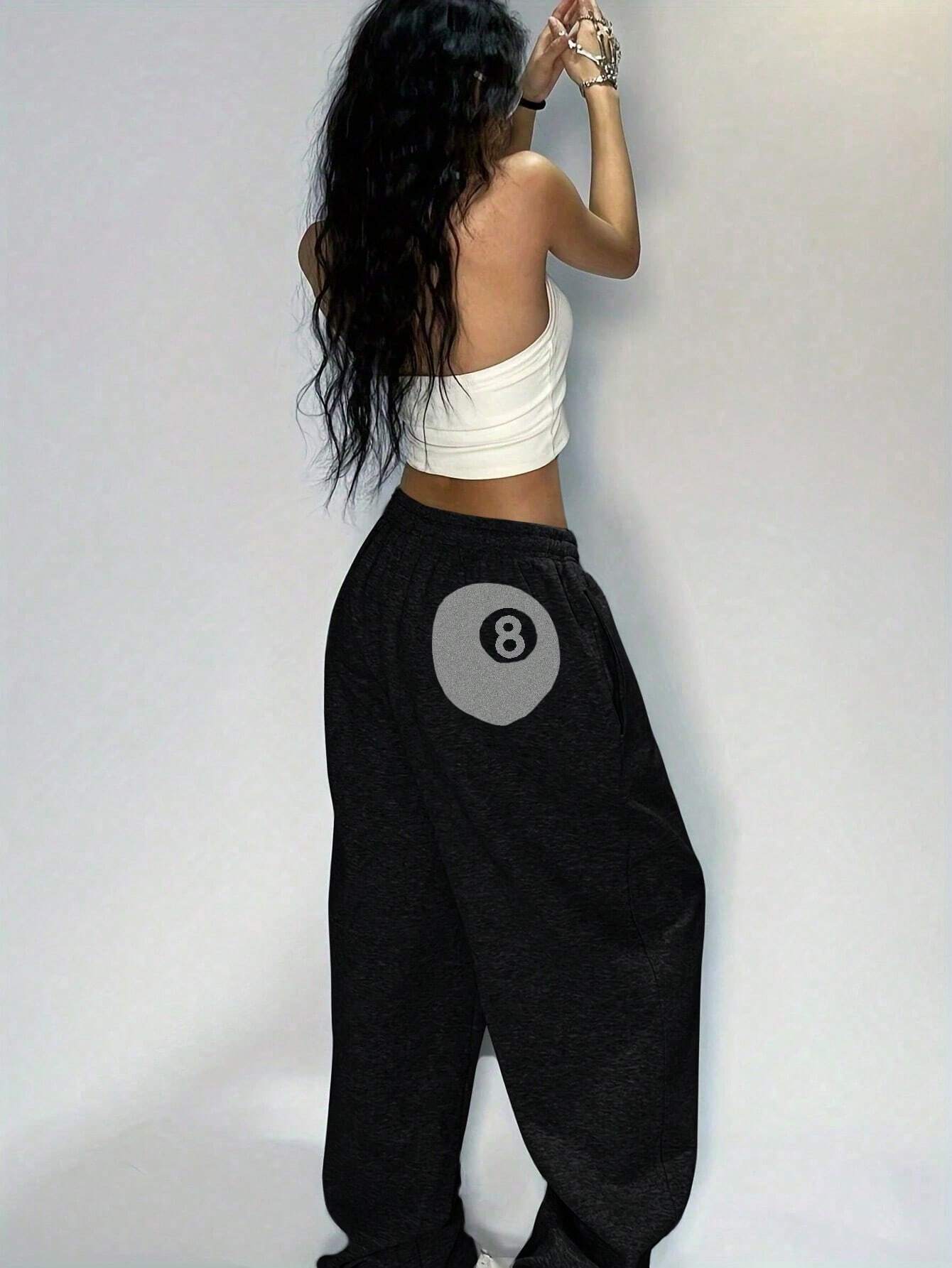 SXV Women's Billiard Print Drawstring Waist Wide Leg Loose Casual Sports Sweatpants