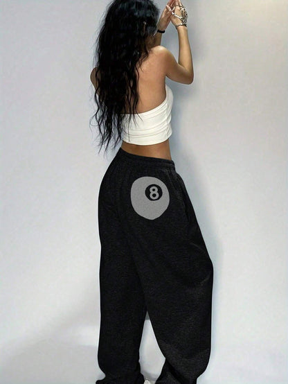 SXV Women's Billiard Print Drawstring Waist Wide Leg Loose Casual Sports Sweatpants