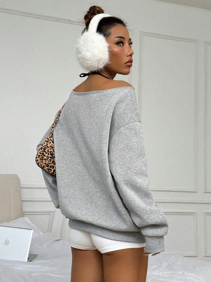 SXV casual solid off shoulder sweatshirt with pockets