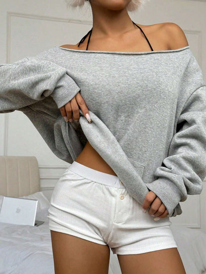 SXV casual solid off shoulder sweatshirt with pockets