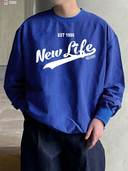 SXV NEW LIFE Men's Letter Print Pullover Sweatshirt, Autumn