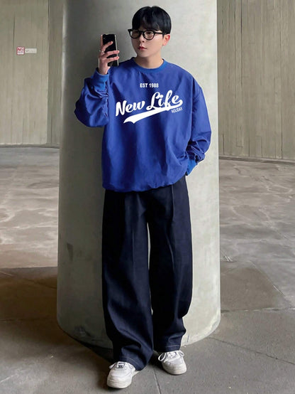 SXV NEW LIFE Men's Letter Print Pullover Sweatshirt, Autumn