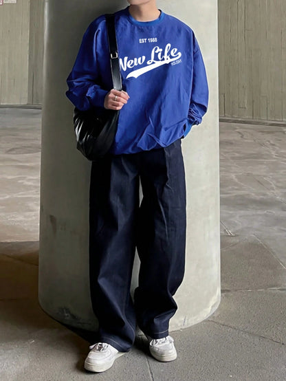 SXV NEW LIFE Men's Letter Print Pullover Sweatshirt, Autumn