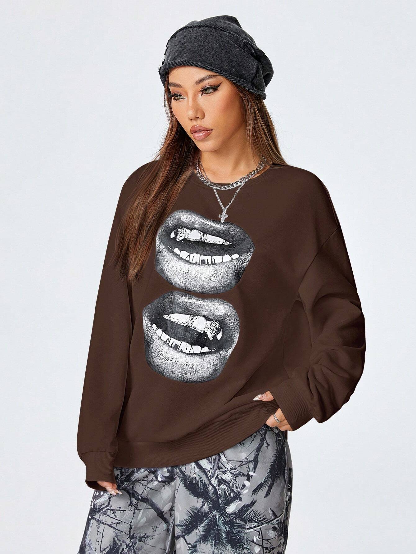 SXV Women's Y2K Streetwear Vintage Casual Graphics Loose Jumpers