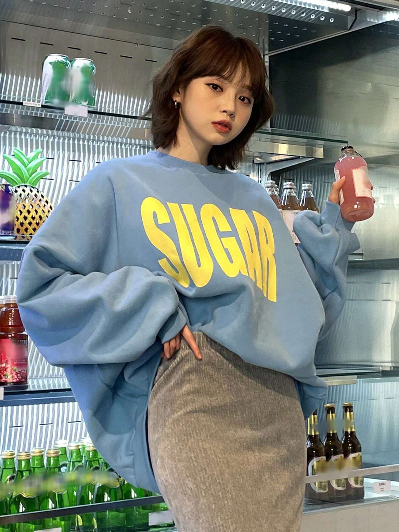 SXV Women Oversized Big Letter Casual Thermal Lined Pullover Sweatshirt For Spring Autumn