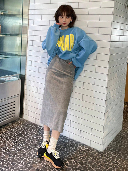 SXV Women Oversized Big Letter Casual Thermal Lined Pullover Sweatshirt For Spring Autumn