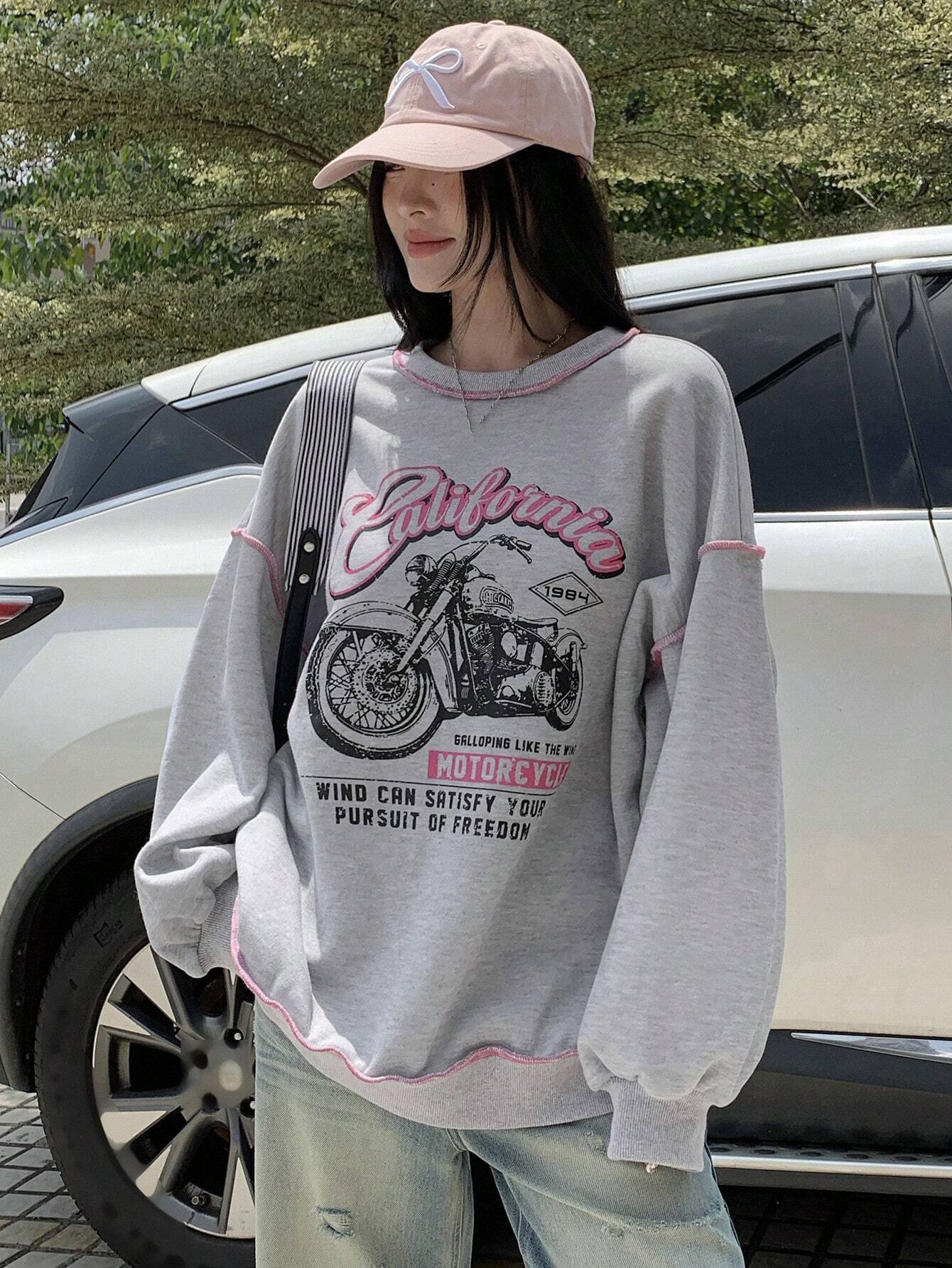 SXV Women's Loose Contrast Color Thermal Lined Thick Sweatshirt Fall,Winter