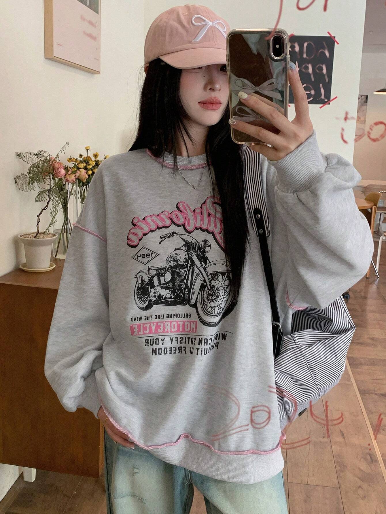 SXV Women's Loose Contrast Color Thermal Lined Thick Sweatshirt Fall,Winter