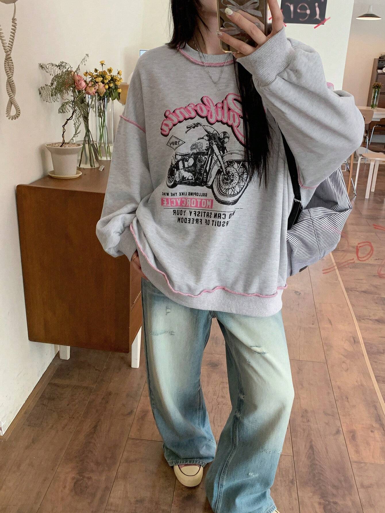 SXV Women's Loose Contrast Color Thermal Lined Thick Sweatshirt Fall,Winter