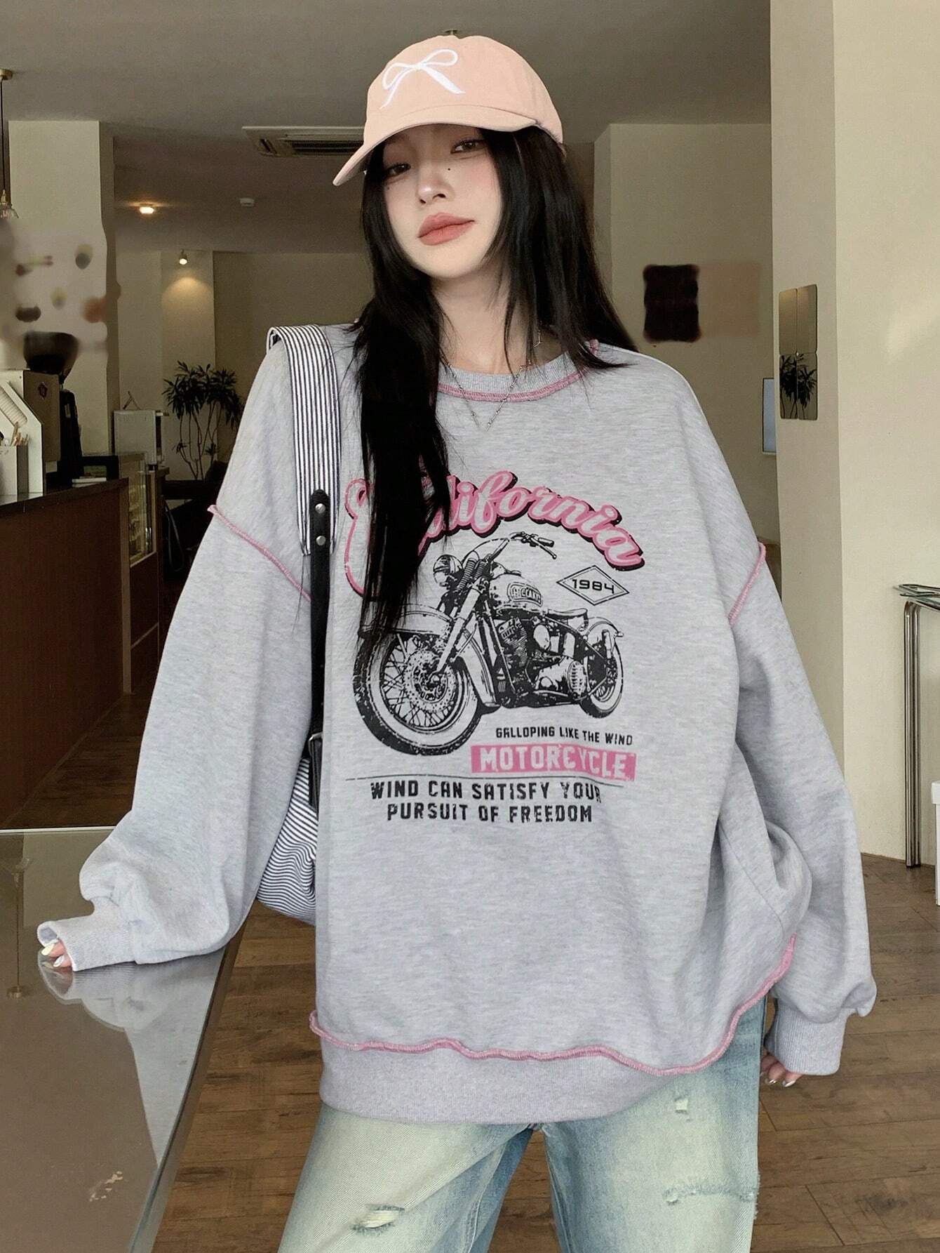 SXV Women's Loose Contrast Color Thermal Lined Thick Sweatshirt Fall,Winter