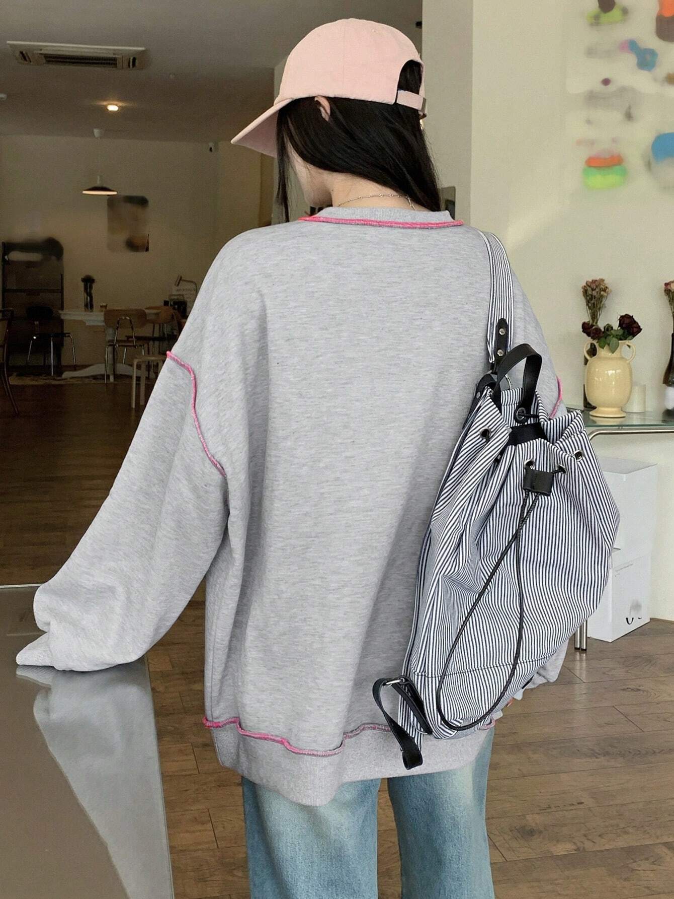 SXV Women's Loose Contrast Color Thermal Lined Thick Sweatshirt Fall,Winter