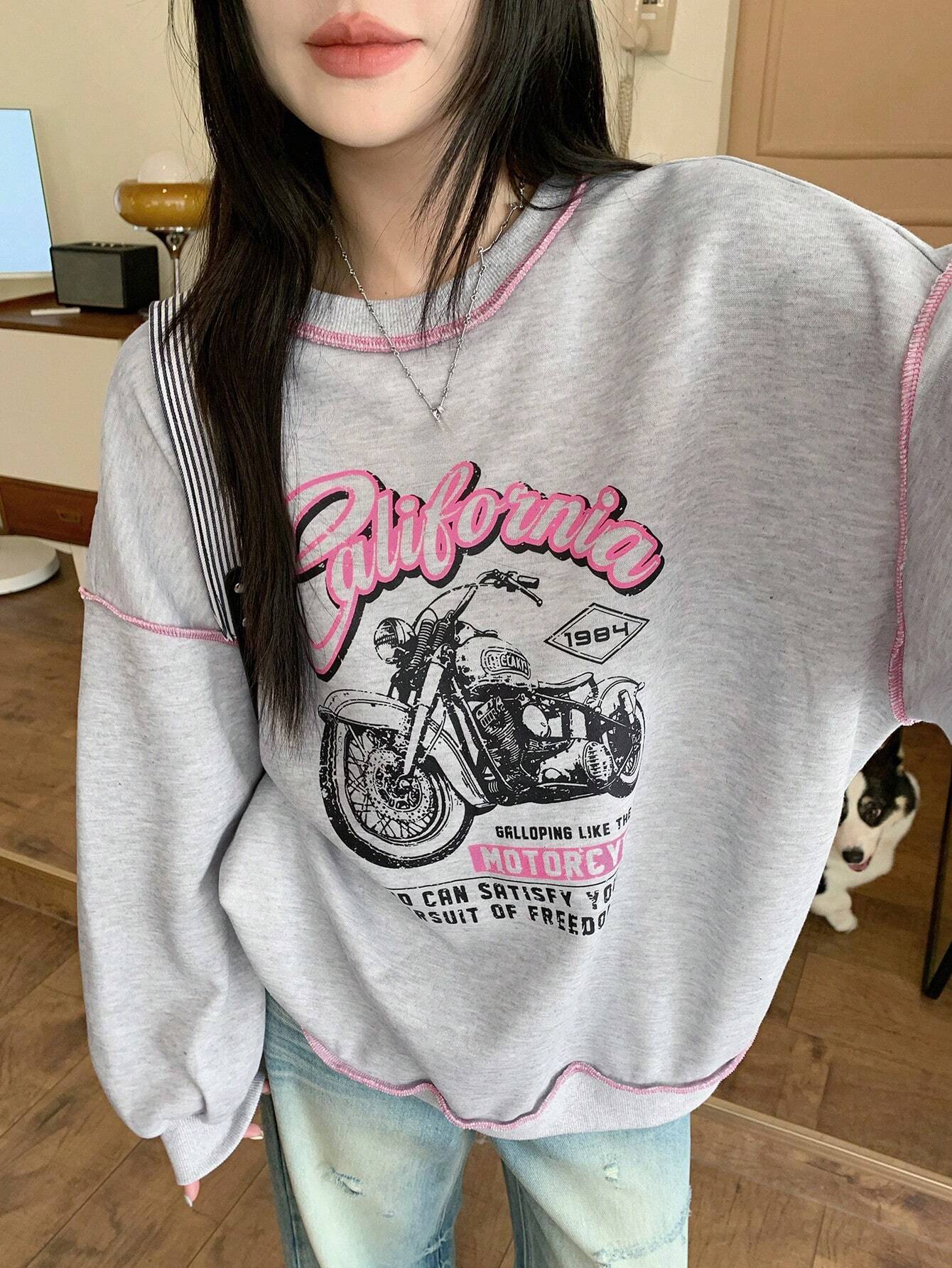 SXV Women's Loose Contrast Color Thermal Lined Thick Sweatshirt Fall,Winter