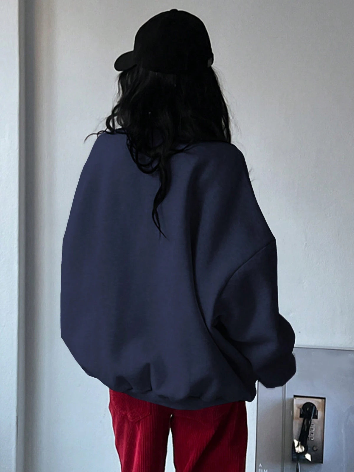 SXV Oversized Genuine compliment Letter Print Thermal Lined Sweatshirt Autumn