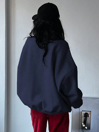 SXV Oversized Genuine compliment Letter Print Thermal Lined Sweatshirt Autumn