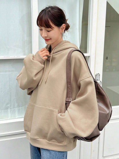SXV Big Pocket Drop Shoulder Drawstring Hoodie,Long Sleeve Tops Old Money Style,Fall Women Clothes Sweatshirt