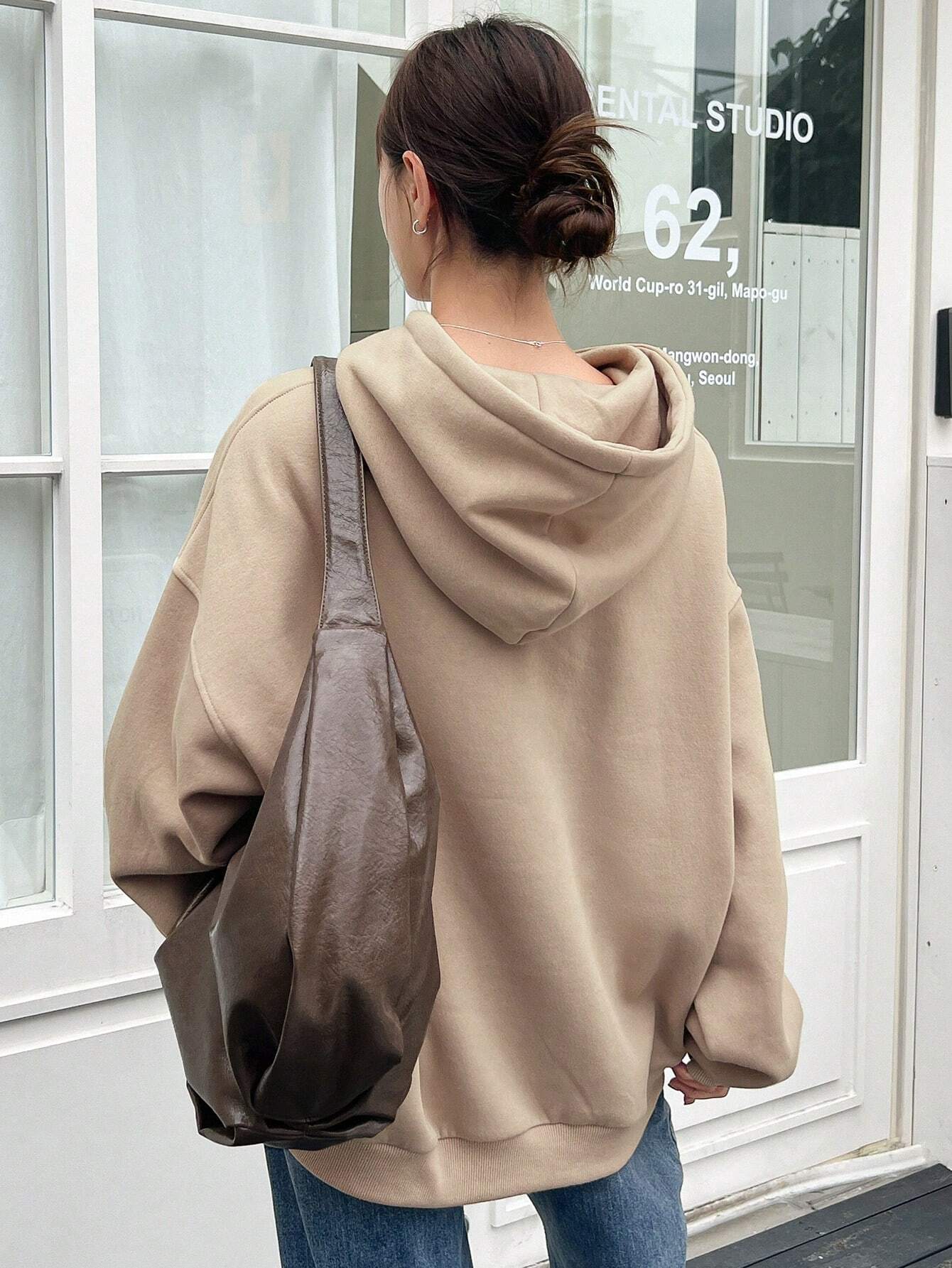 SXV Big Pocket Drop Shoulder Drawstring Hoodie,Long Sleeve Tops Old Money Style,Fall Women Clothes Sweatshirt