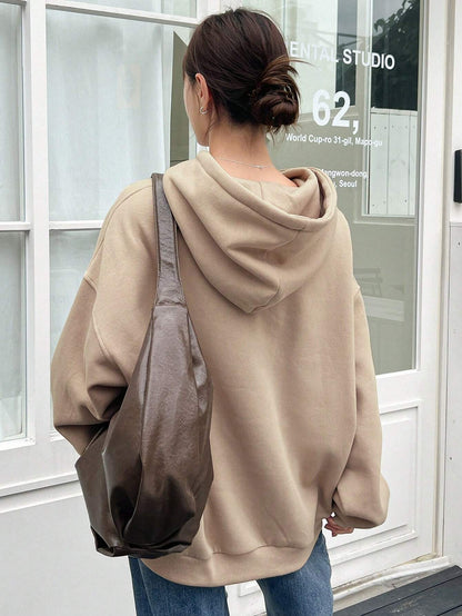 SXV Big Pocket Drop Shoulder Drawstring Hoodie,Long Sleeve Tops Old Money Style,Fall Women Clothes Sweatshirt