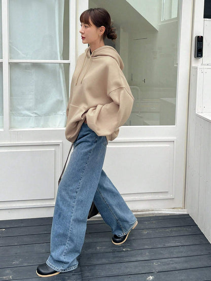 SXV Big Pocket Drop Shoulder Drawstring Hoodie,Long Sleeve Tops Old Money Style,Fall Women Clothes Sweatshirt