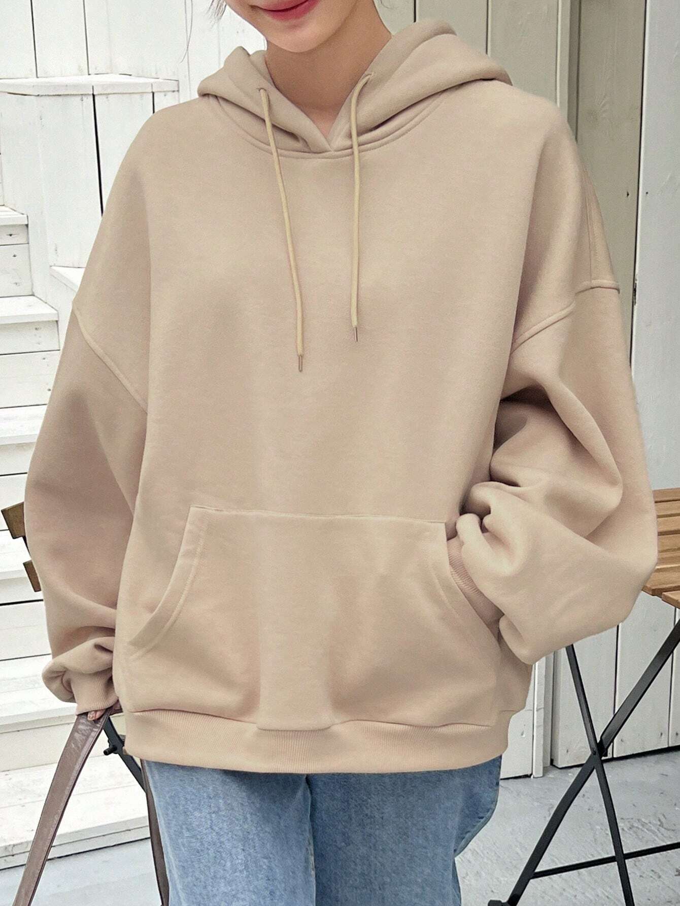 SXV Big Pocket Drop Shoulder Drawstring Hoodie,Long Sleeve Tops Old Money Style,Fall Women Clothes Sweatshirt