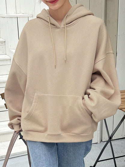 SXV Big Pocket Drop Shoulder Drawstring Hoodie,Long Sleeve Tops Old Money Style,Fall Women Clothes Sweatshirt