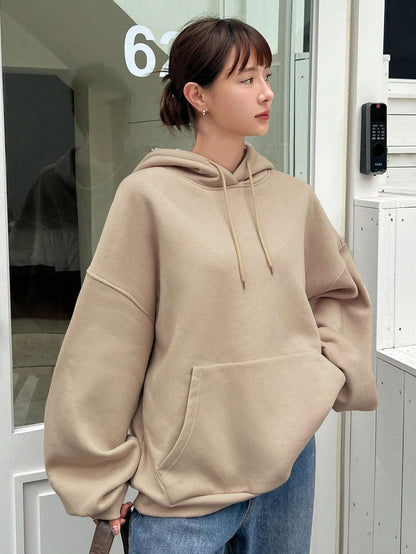 SXV Big Pocket Drop Shoulder Drawstring Hoodie,Long Sleeve Tops Old Money Style,Fall Women Clothes Sweatshirt