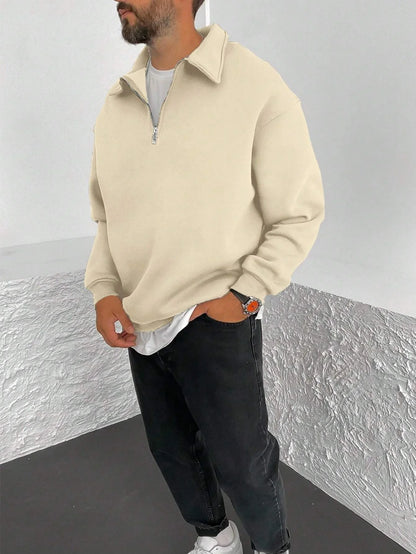 SXV STYLE Solid Plain Half Zipper Collared Sweatshirt for Men