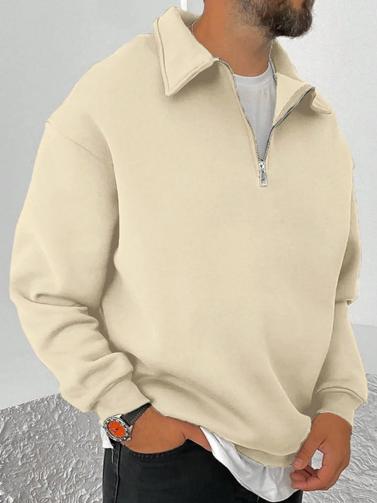 SXV STYLE Solid Plain Half Zipper Collared Sweatshirt for Men