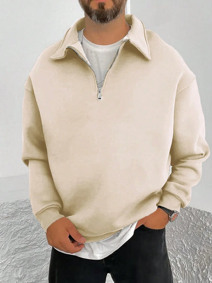 SXV STYLE Solid Plain Half Zipper Collared Sweatshirt for Men