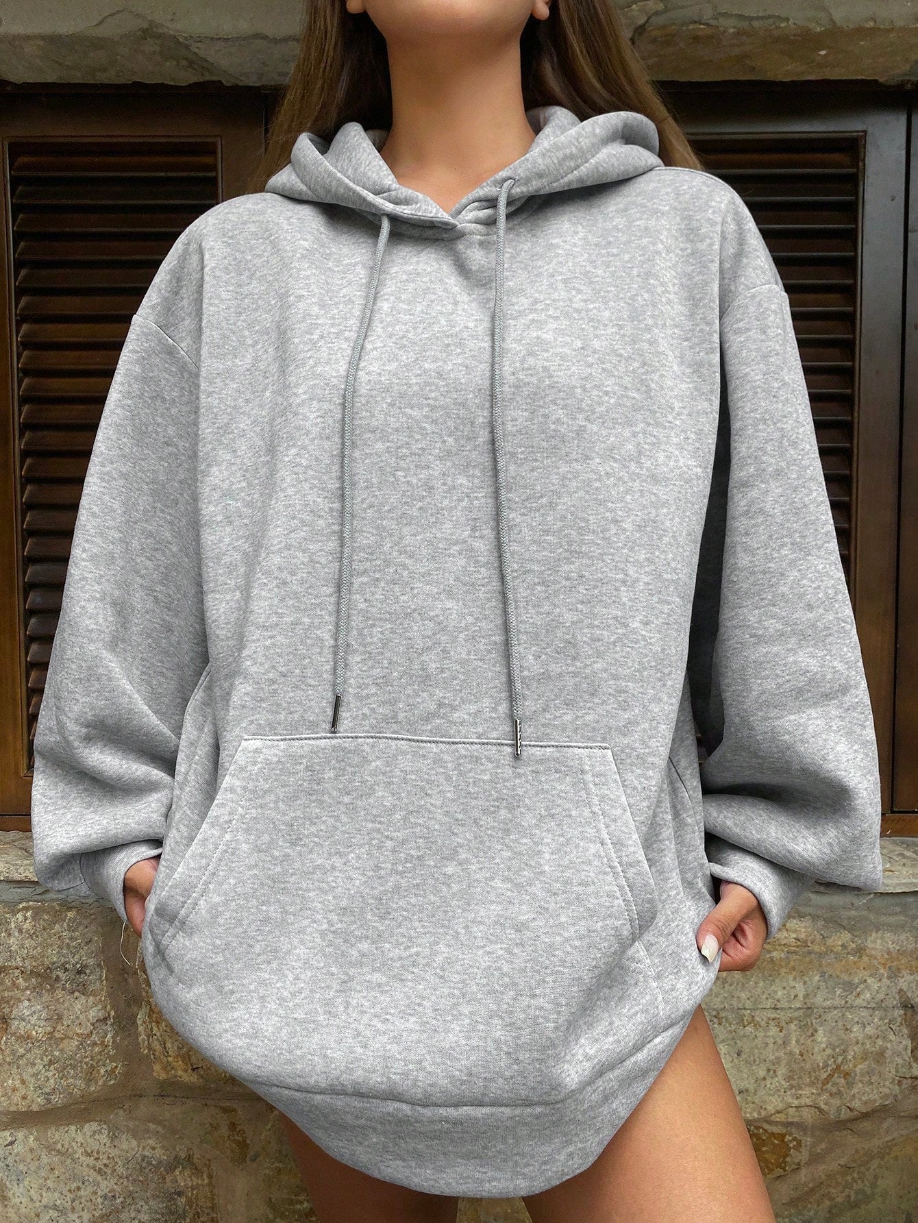SXV Grey Solid Autumn New Loose Casual Hooded Sweatshirt For Women